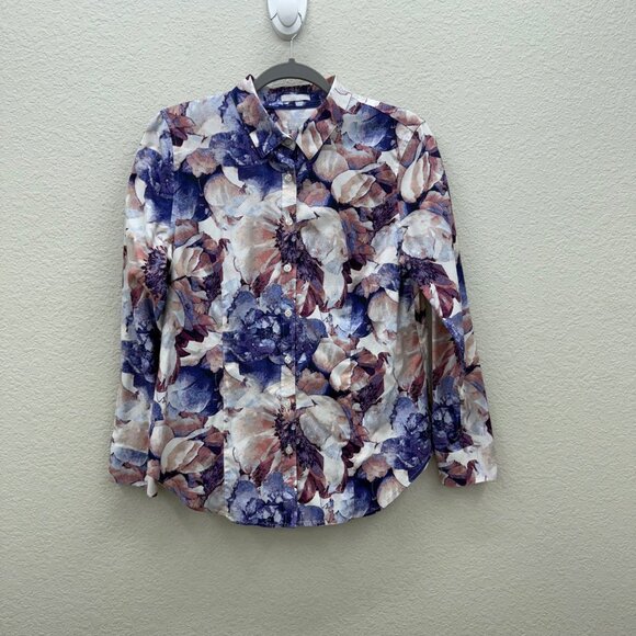 Chicos No Iron Fitted Stretch Floral Long Sleeve Button Up Shirt Womens sz 8 (1) - Picture 1 of 8